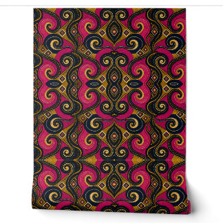 Magenta Gold Paisley African Print Wallpaper