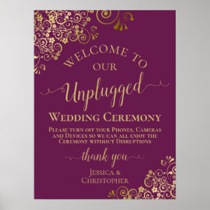 Magenta & Gold Stylish Unplugged Wedding Ceremony Poster