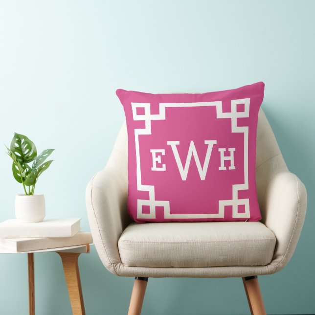 Magenta Greek Key Custom Monogram Initials Cushion (Chair)