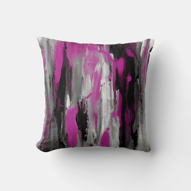 Magenta Grey Black and White Abstract Throw Pillow (Front)