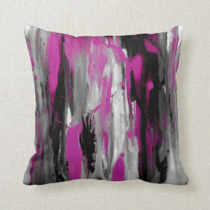 Magenta Grey Black and White Abstract Throw Pillow