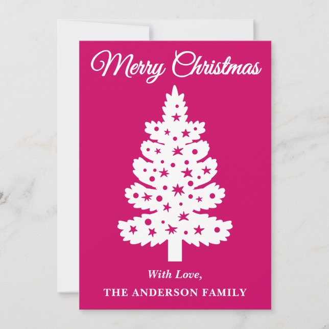 Magenta Handwritten Script Christmas Tree Holiday Card (Front)