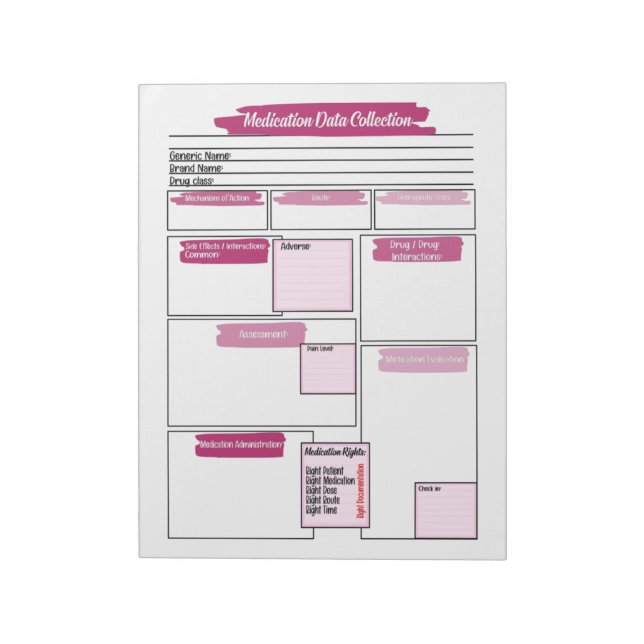 Magenta Healthcare Student Medication Template  Notepad (Rotated)
