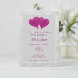 Magenta Heart Balloons Bridal Shower Invitation