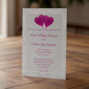 Magenta Heart Balloons Wedding Invitation