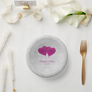 Magenta Heart Balloons Wedding Paper Bowls Plate