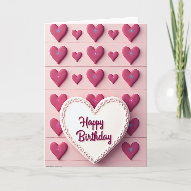 Magenta Heart Birthday Card (Front)