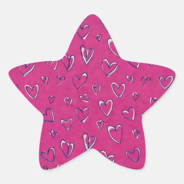 Magenta Hearts Pattern Star Sticker (Front)