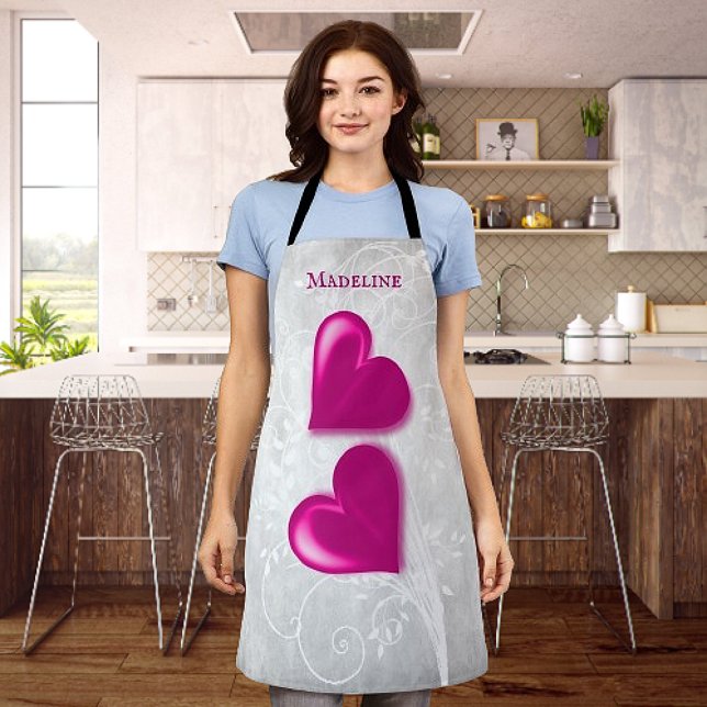 Magenta Hearts Personalised Apron (Magenta Hearts Personalized Apron)