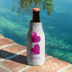 Magenta Hearts Personalised Bottle Cooler