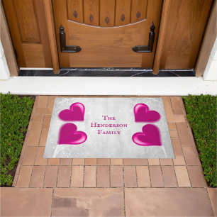 Magenta Hearts Personalised Doormat
