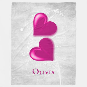 Magenta Hearts Personalised Fleece Blanket