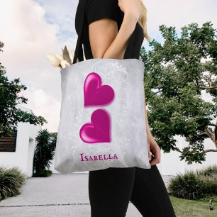 Magenta Hearts Personalised Tote Bag