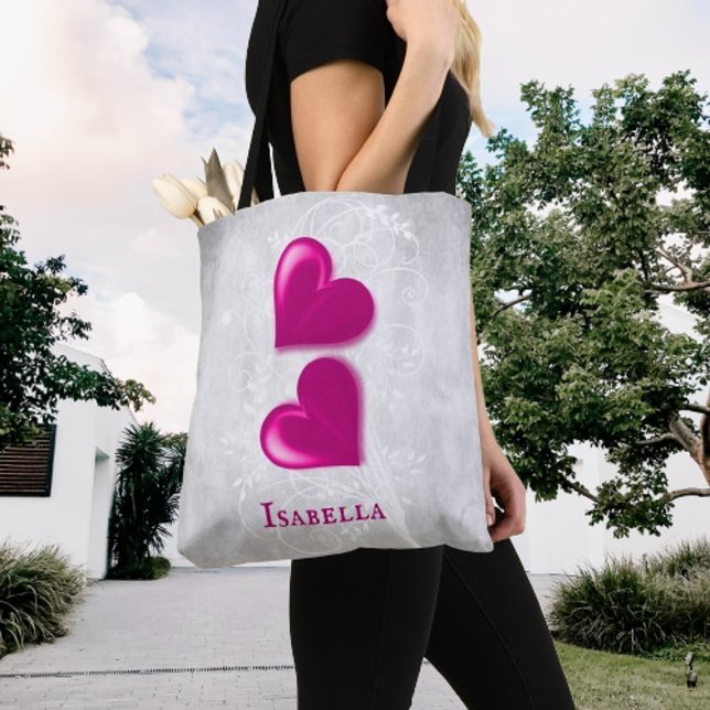 Magenta Hearts Personalised Tote Bag (Magenta Hearts Personalized Tote Bag)