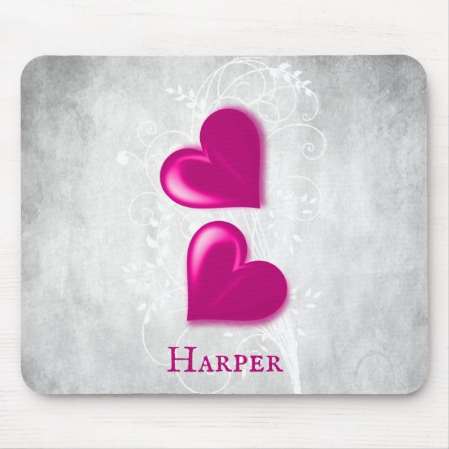 Magenta Hearts Personalized Mouse Pad (Front)