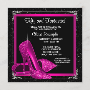 Magenta High Heel Shoes Birthday Party Invitation