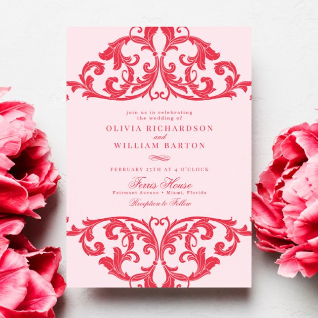 Magenta Hot Pink Baroque Chic Funky Wedding Invitation (Creator Uploaded)