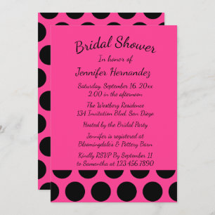 Magenta Hot Pink Bridal Shower Black Polka Dots Invitation