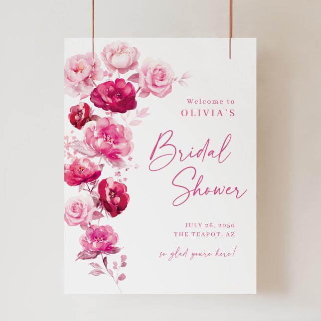 Magenta Hot Pink Floral Bridal Shower Welcome Sign (Creator Uploaded)