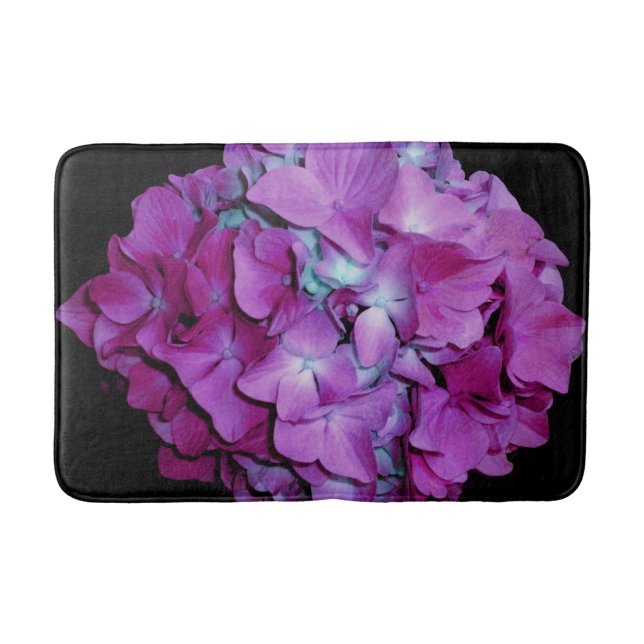 Magenta Hydrangea pink floral Bath Mat (Front)