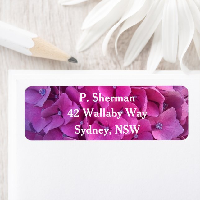 Magenta Hydrangea Return Address Label (Insitu)