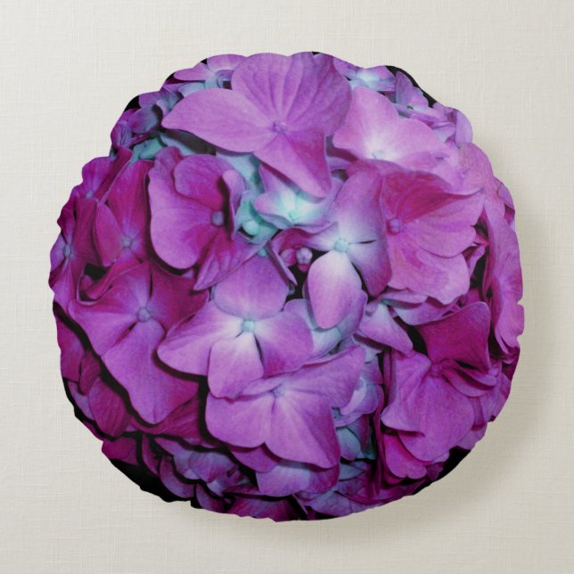 Magenta Hydrangea Round Cushion (Front)