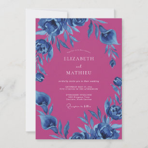 Magenta Indigo Blossom Wedding Invitation