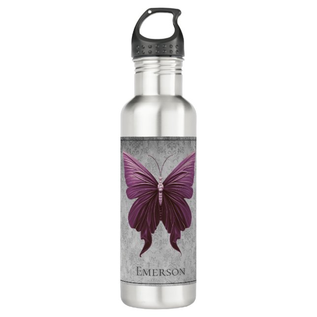 Magenta Jewelled Butterfly 710 Ml Water Bottle (Front)
