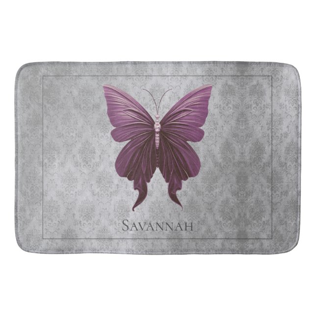 Magenta Jewelled Butterfly Bath Mat (Front)