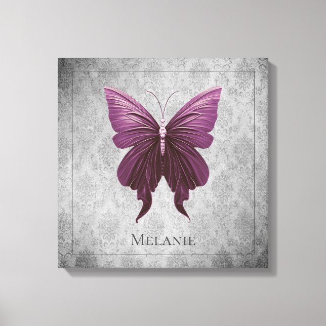 Magenta Jewelled Butterfly Canvas Print (Front)