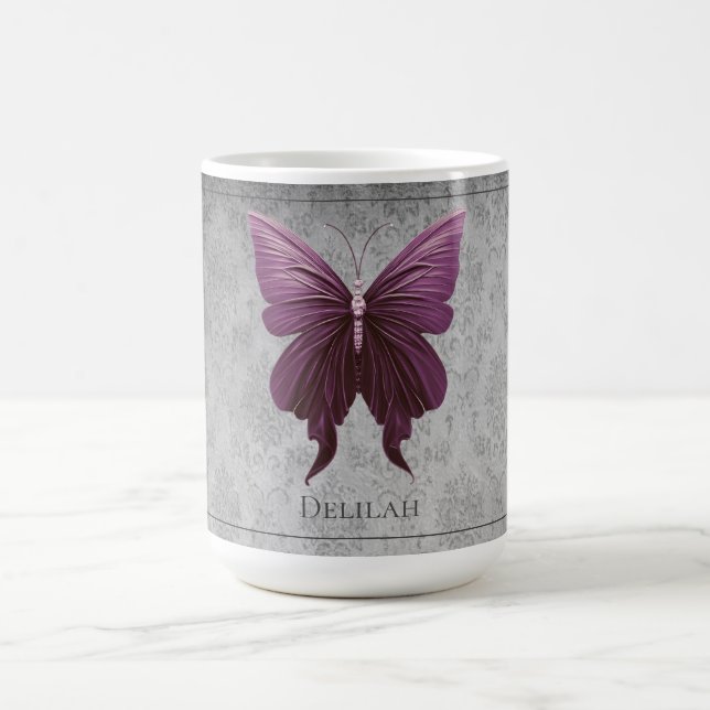 Magenta Jewelled Butterfly Coffee Mug (Center)