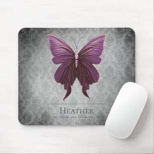 Magenta Jewelled Butterfly Damask Mouse Mat