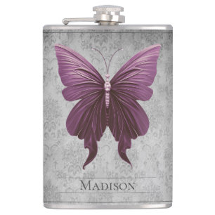 Magenta Jewelled Butterfly Flask