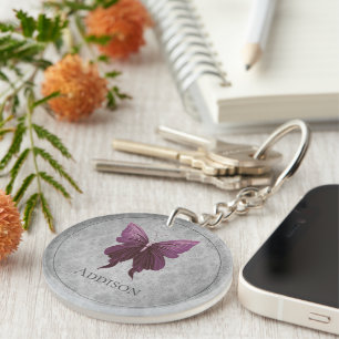 Magenta Jewelled Butterfly Key Ring