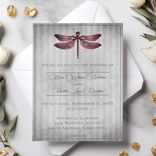 Magenta Jewelled Dragonfly Wedding Invitation