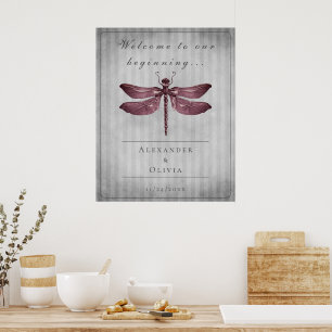 Magenta Jewelled Dragonfly Wedding Welcome Poster