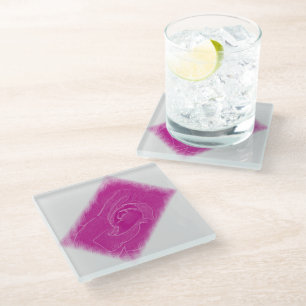 Magenta lace rose glass coaster