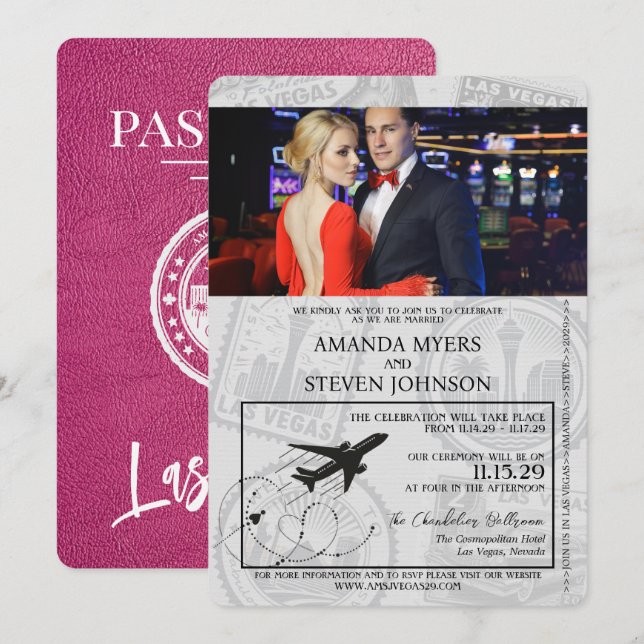 Magenta Las Vegas Passport Wedding Invitation (Front/Back)