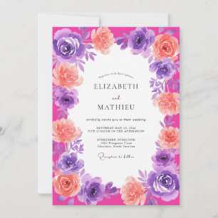 Magenta Lavender Romantic Floral Wedding Invitation