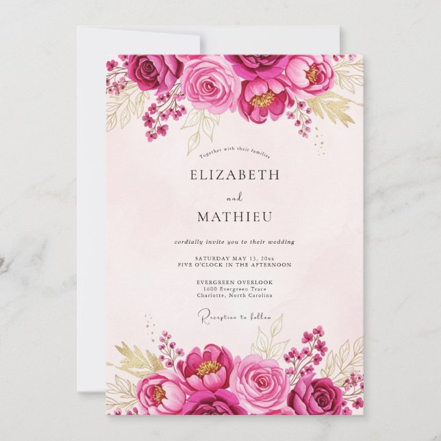 Magenta Lavish Spring Wedding Invitation (Front)