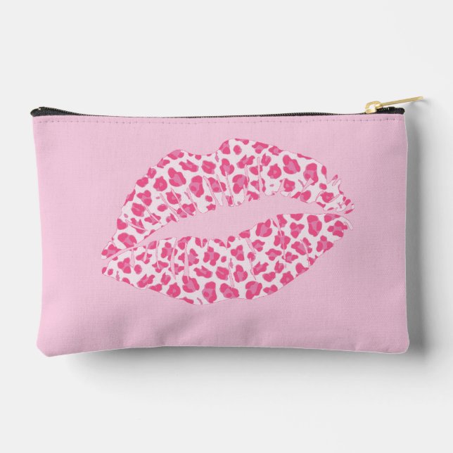 Magenta Leopard Kiss - Pink Accessory Pouch (Back)