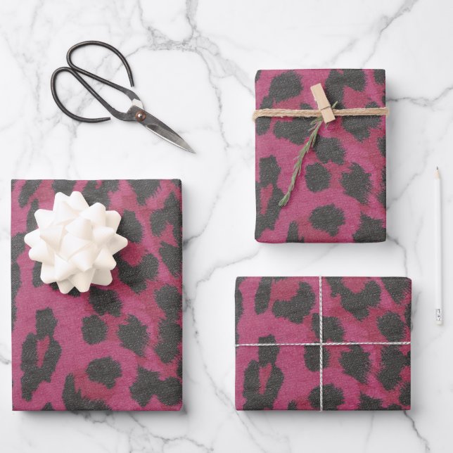 Magenta Leopard  Wrapping Paper Sheet (Front)