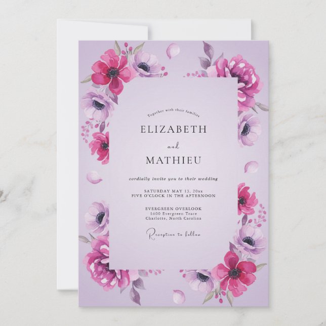 Magenta Lilac Anemone Wedding Invitation (Front)