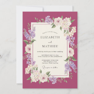Magenta Lilac Peony Wedding Invitation