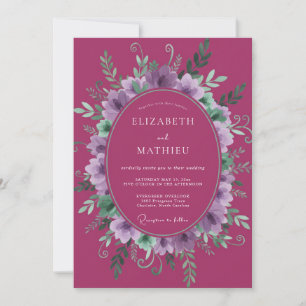 Magenta Lilac Wreath Wedding Invitation