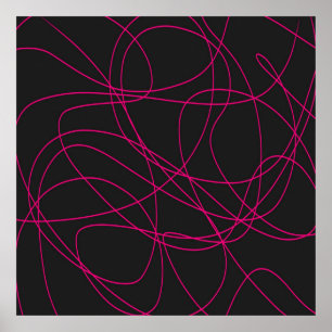 Magenta Line Art on Black Poster