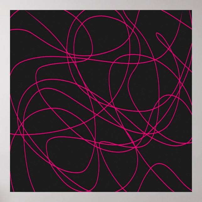Magenta Line Art on Black  Poster (Front)