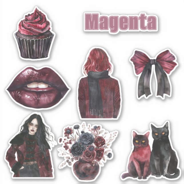 Magenta Lips Cats Flowers Bow (Front)