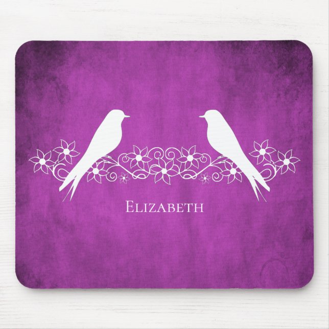 Magenta Lovebirds Floral Vine Mouse Pad (Front)