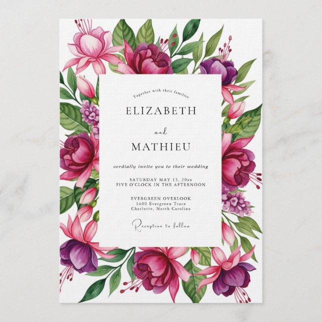 Magenta Lush Bloom Wedding Invitation (Front)